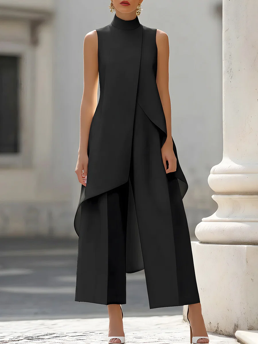 Women'S Formal Wear Jumpsuit - Sleeveless High Neck Asymmetrical Layered Wide