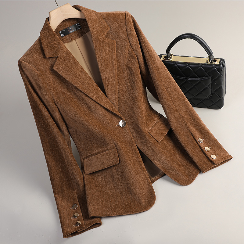 Women Formal Wear Winter - Yellow Gold Velvet Blazer Women Autumn