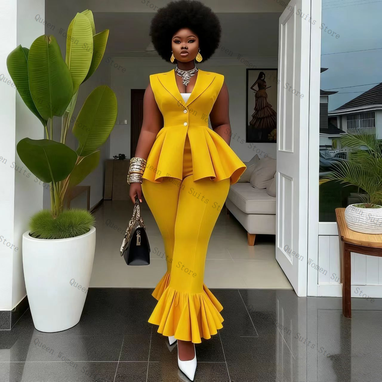 Yellow Formal Wear Women - Yellow Women Suit Pants Set 2