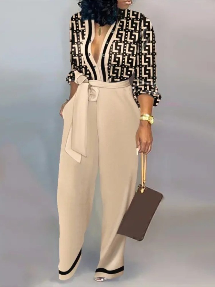 Women'S Formal Wear Jumpsuit - Women Fashion Letter Print Long Sleeve