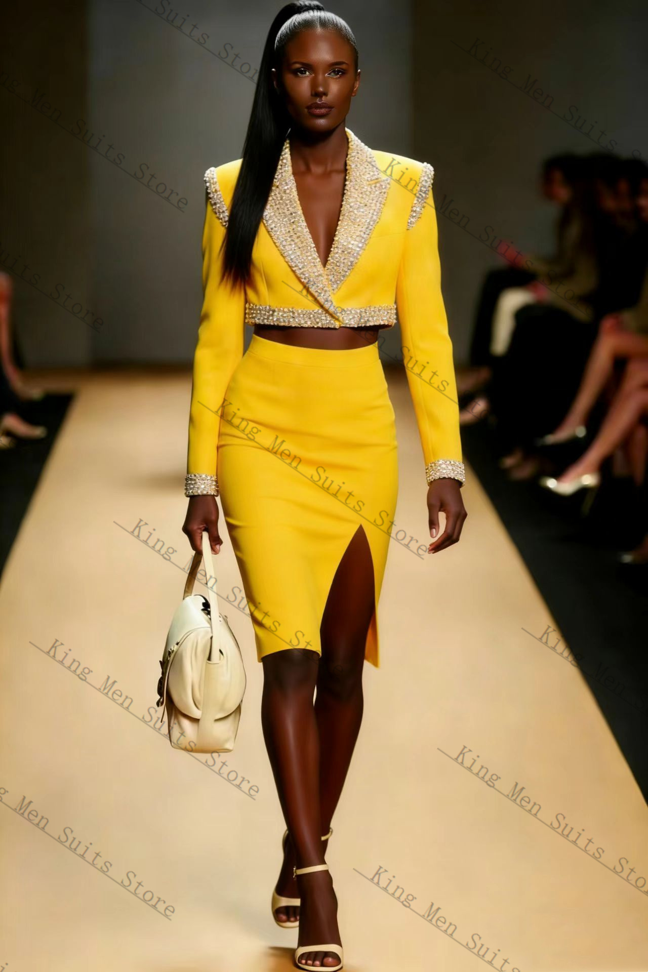 Yellow Crystals Women Suit Ski - Yellow Formal Wear Women recension och pris