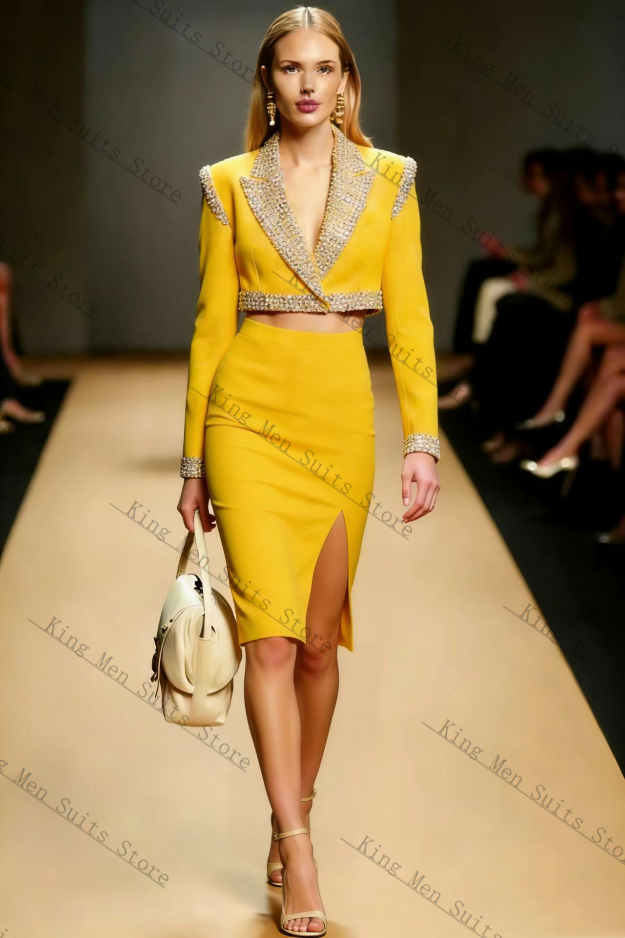 Yellow Crystals Women Suit Ski - Yellow Formal Wear Women recension och pris
