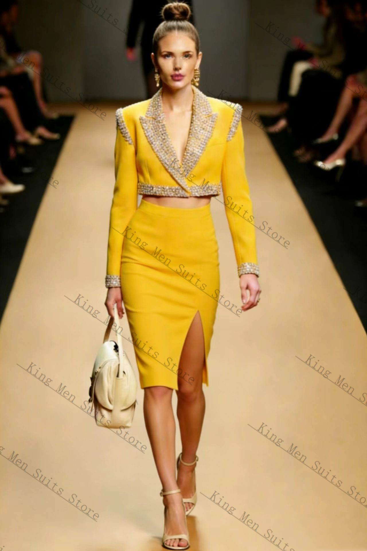 Yellow Crystals Women Suit Ski - Yellow Formal Wear Women recension och pris