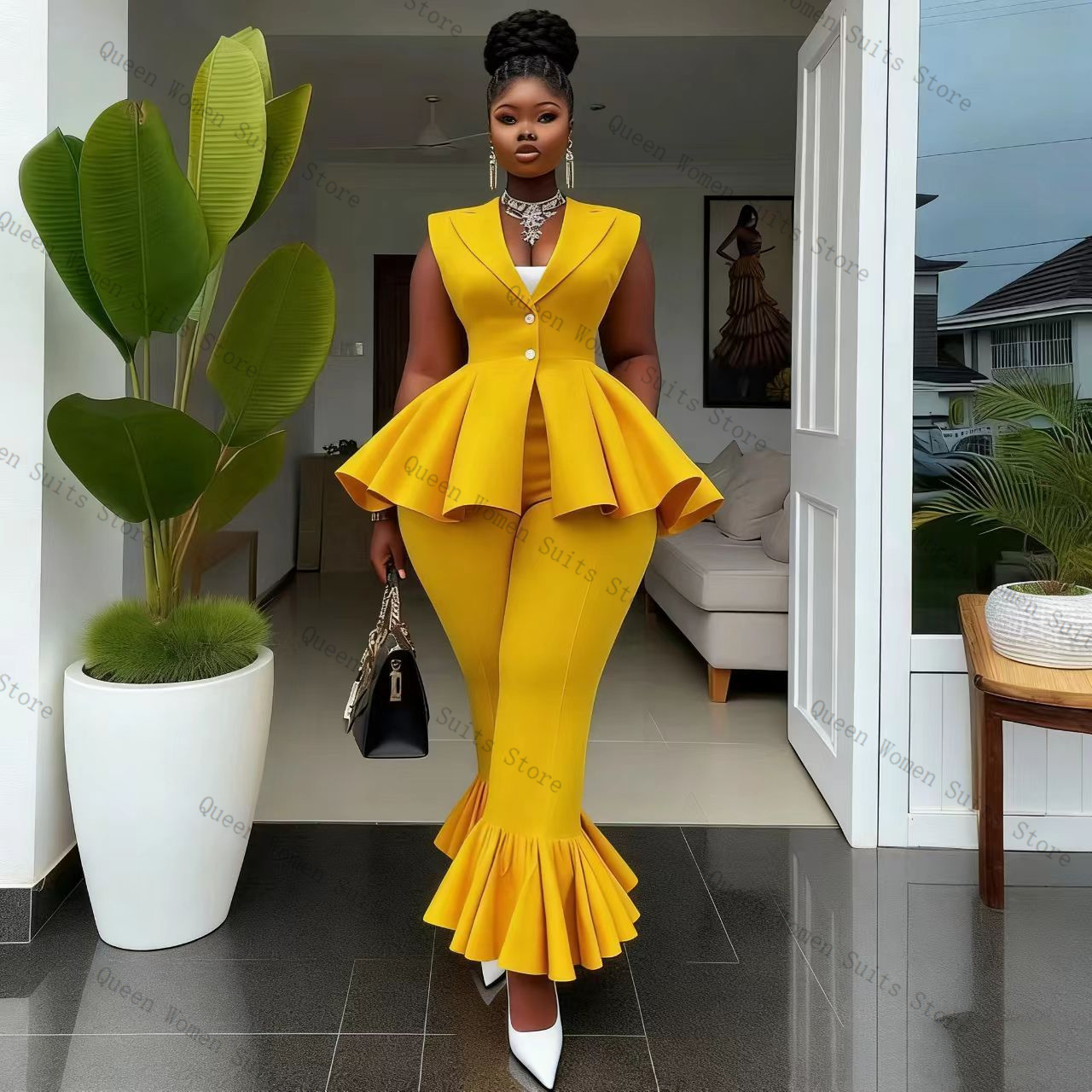 Yellow Women Suit Pants Set 2  - Yellow Formal Wear Women recension och pris