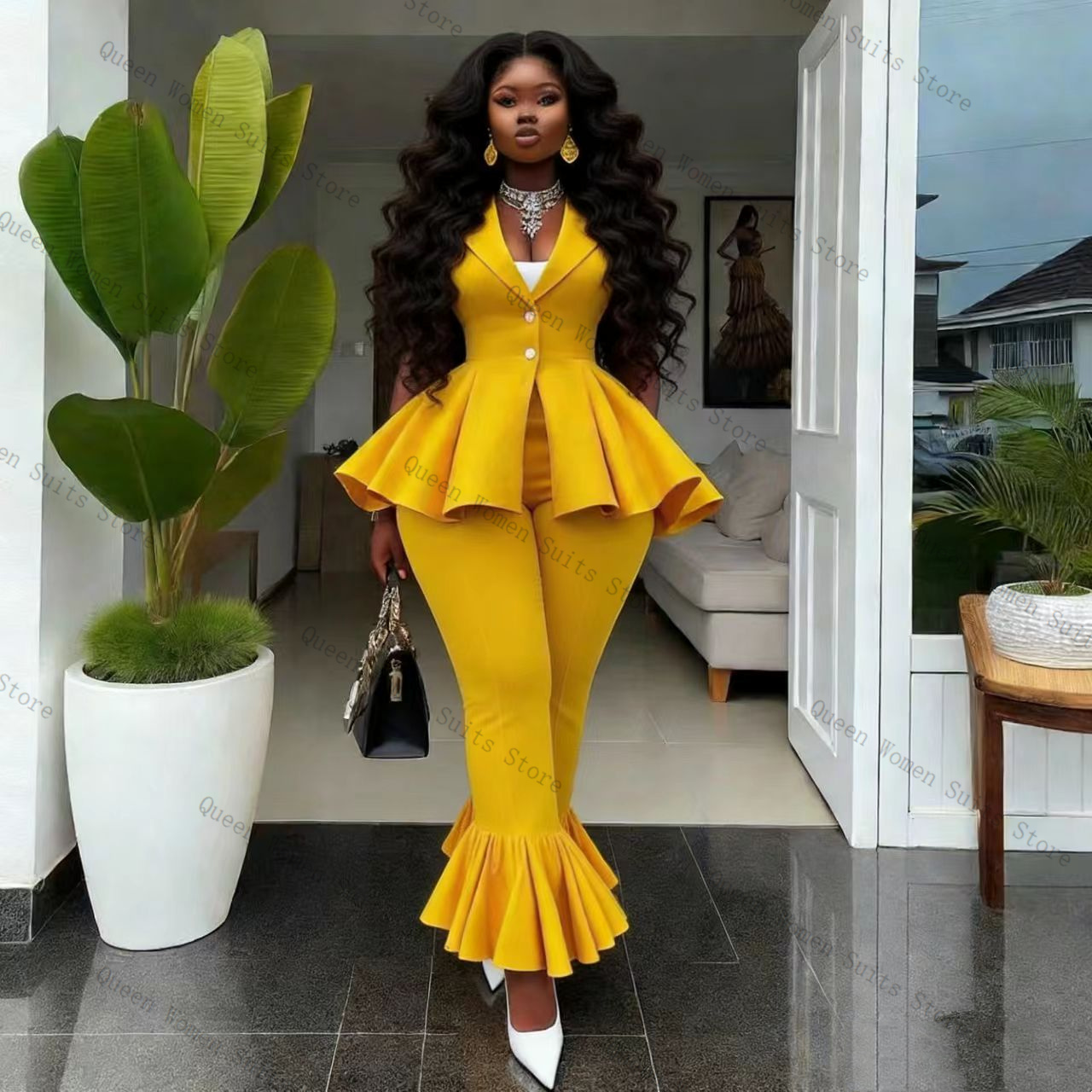 Yellow Women Suit Pants Set 2  - Yellow Formal Wear Women recension och pris