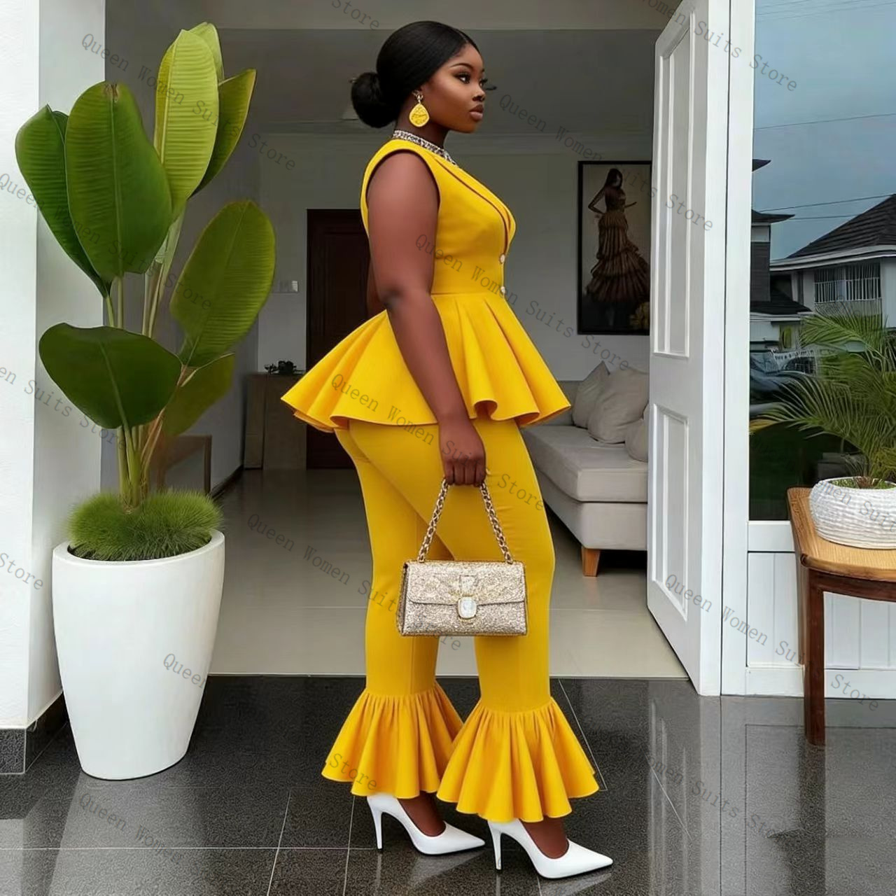 Yellow Women Suit Pants Set 2  - Yellow Formal Wear Women recension och pris