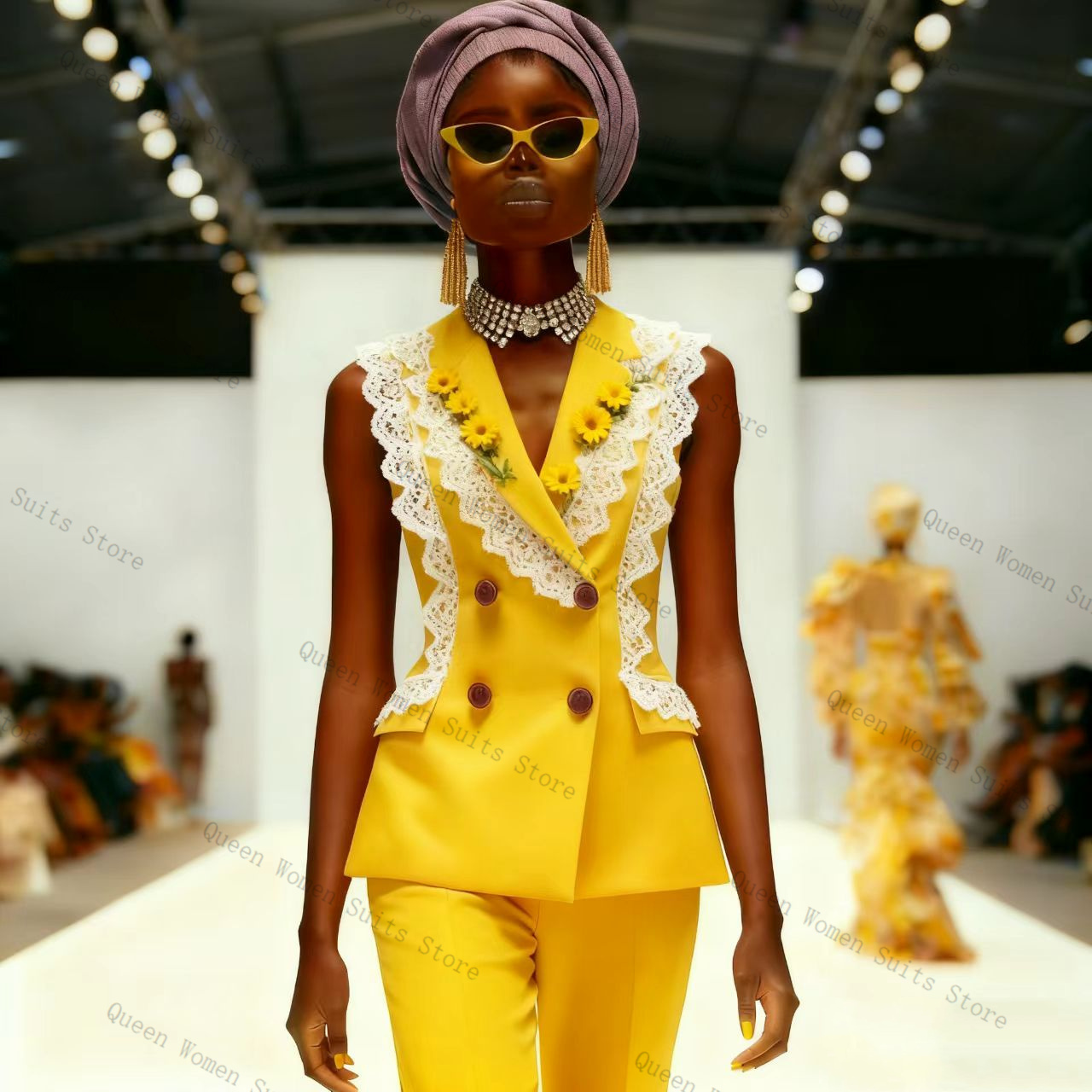 Yellow White Lace Women Suit P - Yellow Formal Wear Women recension och pris